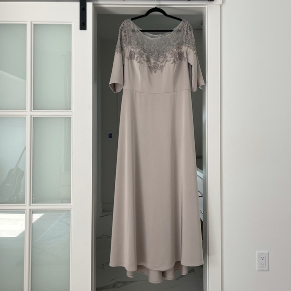 {La Femme} Embroidered Illusion Neck Gown - Picture 3 of 7